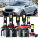 Lights Fit For Honda Civic 2014-2015 Coupe & 2016-2020, 9005 High Beam H11 Low Beam H11 Fog Light Bulbs, High Power 6500K White Light, Pack of 6