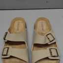 KIDMI Unisex Genuine Suede Summer Sandals Arch Support Cork Footbed Slide Sandals with Double Adjustable Buckle for Women Men (10 Women/8.5 Men, Stone)