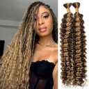 Braiding Human Hair P4/27 Omber Deep Wave Human Hair Bulk 16 Inch Omber Chocolate Light Brown Unprocessed Quick Weave Soft Sewn In Hair Extensions for Black Women