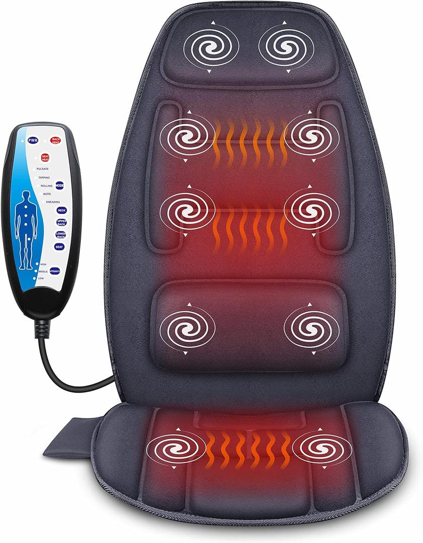 Snailax Massage Seat Cushion with Heat - Extra Memory Foam Support Pad in Neck and Lumbar,10 Vibration Massage Motors, 2 Heat Levels, Back Massager Chair Pad for Back (Navy Blue)