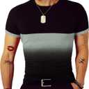 LOGEEYAR Mens Slim Fit T-Shirt Contrast Color Tee Gradient Stitching Short-Sleeve Cotton Tops (XX-Large, Gray)