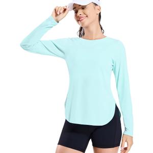 MIER Women's UPF 50+ Sun Shirts Long Sleeve Workout UV Protection Dry Fit Athletic Running Gym Hiking Tops Lightweight (Blue, L)