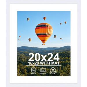 JCJMY 20x24 Picture Frame with 16x20 Mat, Display Photo 16x20 with Mat or 20 x 24 Without Mat, Wall Hanging Large 20 by 24 Poster Frame with Plexiglass, Black
