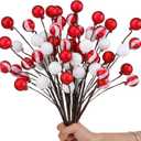 10 Pack 14 inch Red and White Christmas Tree Picks Candy Cane Christmas Ornaments Decorations Glitter Berry Stems with Balls for Xmas Tree Vase Fillers Table Decor Holiday Craft