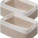 UBBCARE 4 Pack Large Woven Storage Baskets for Organizing, Clothes/Towel/Sweater Organizer for Closet, Storage Baskets Bins for Shelves, Blanket Basket, 17''Lx13''Wx7.5''H, Light Brown/White