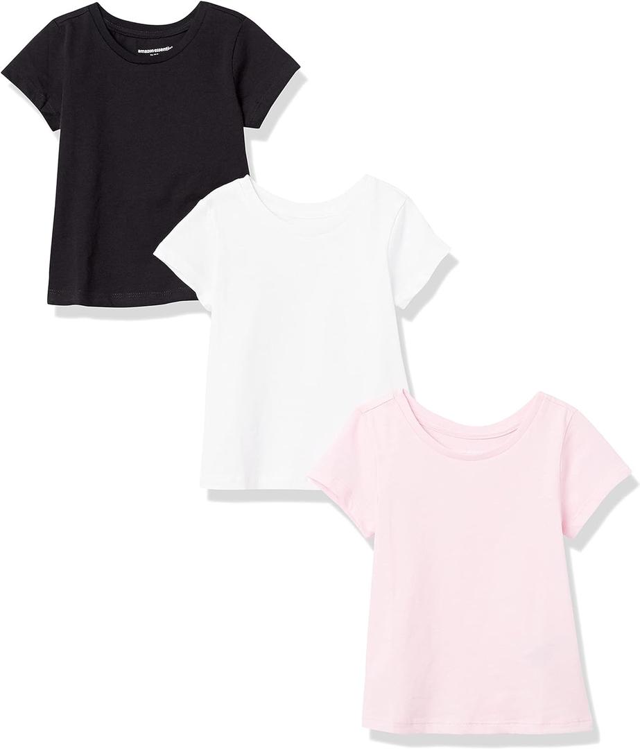 Amazon Essentials Toddler Girls' Short-Sleeve T-Shirt Tops (Previously Spotted Zebra), Pack of 3, White/Black/Pink, 2T Amazon Essentials Toddler Girls' Short-Sleeve T-Shirt Tops (Previously Spotted Zebra), Pack of 3, White/Black/Pink, 2T