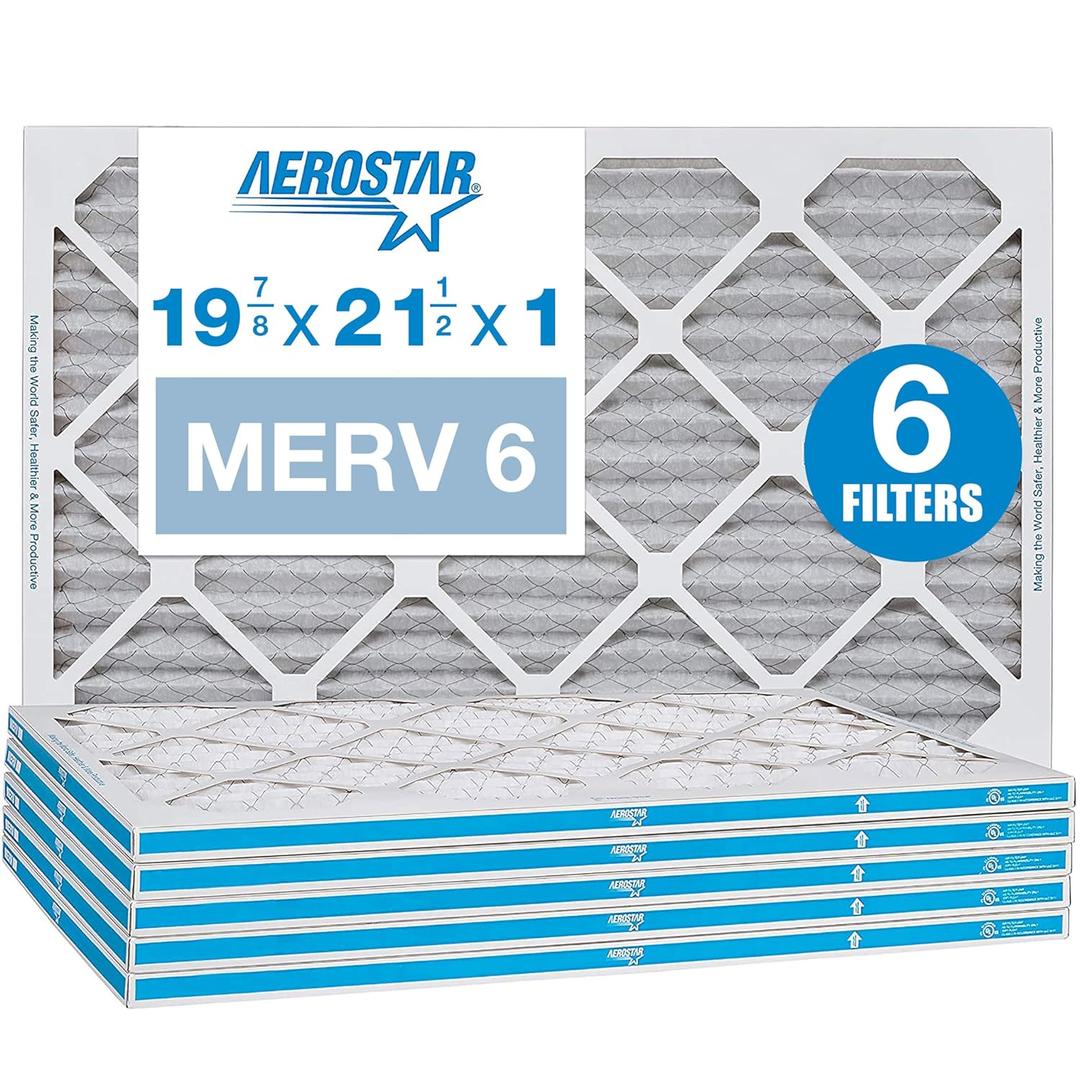 Aerostar 19 7/8 x 21 1/2 x 1 MERV 6 Pleated Air Filter, AC Furnace Air Filter, 6 Pack (Actual Size: 19 7/8"x21 1/2"x3/4")