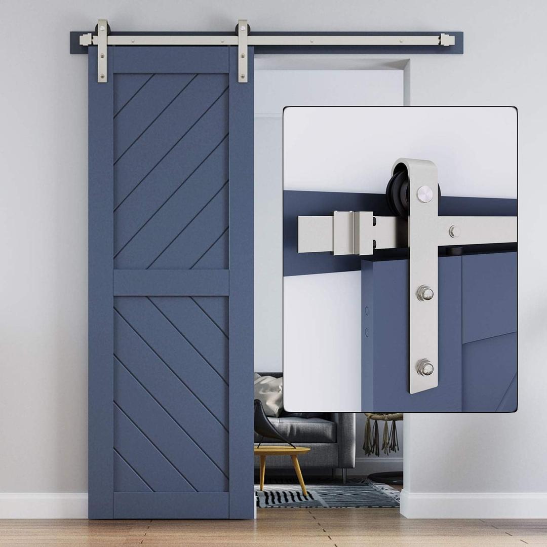 5 FT Brushed Nickel Sliding Barn Door Hardware Track Kit,Basic J Pulley,Heavy Duty,Slide Smoothly Quietly,Easy Install (5FT Track Kit for 26"~30" Wide Single Door)