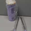 32 oz Glass Tumbler with Straw and Lid, Glass Water Bottles with Time Marker, Silicone Protective Sleeve - Purple