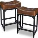 Bar Stools Set of 2, Counter Height Bar Stools for Kitchen Counter, 24 Inch Saddle Barstools Kitchen Stools, Counter Height Stools for Bar, Kitchen, Island-Brown