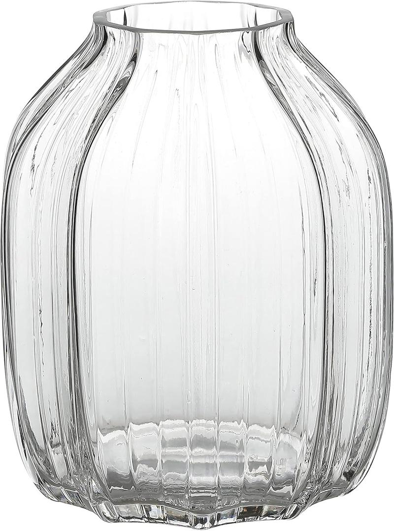Large Clear Glass Vase Ribbed Tall Clear Vase Flower Vase 8.0" Decorative Vases for Home Table Centerpieces Flowers Decor and Farmhouse(Clear 8.0in)