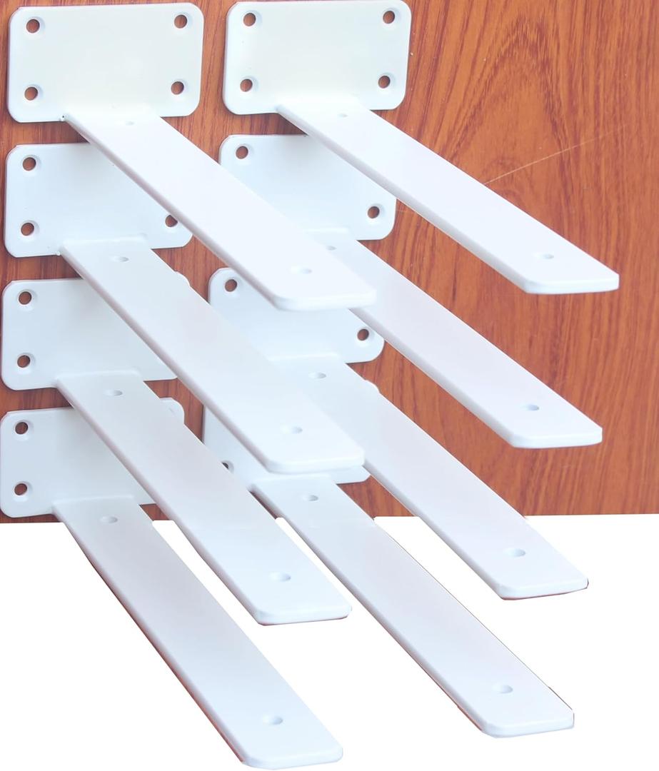 8 Pack - 12 inch White Hidden L Shelf Bracket (1/5 Inch Thicked) Iron Floating Shelf Brackets Rustic Industrial Metal Brackets for Shelf Support
