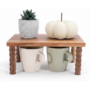Small Kitchen Counter Shelf Acacia Wood Cabinet and Desktop Counter Riser Coffee Station Organizer Display Stand Shelf for Top of Desk Home Office Bathroom