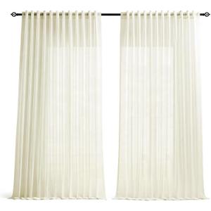 Dreaming Casa Ivory Sheer Curtains 96 Inches Long, Rod Pocket & Back Tab Light Filtering Textured Sheers for Living Room Bedroom, 2 Panels, Each 100" W x 96" L