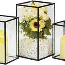 Hurricane Candle Holder 3 PCS, Black Glass Candle Holder Square Hurricane Candle Centerpieces for Tables Decorative, Wedding, Party