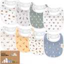 8-Pack Organic Baby Bibs for Boys, Girls - Soft Cotton Drooling and Teething Bibs for Baby Girl & Boy, Extra Absorbent, Easy To Clean & Put On for Toddler, Newborn, Infant 0-24 Months (Pets & Paws)