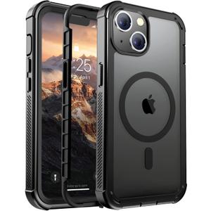 for iPhone 14 case, with [Compatible with MagSafe][Military Grade Drop Protection][Heavy Duty Protection][Non-Slip][Shockproof] with 2-Layer Durable Bumper Phone Case 6.1''-Black