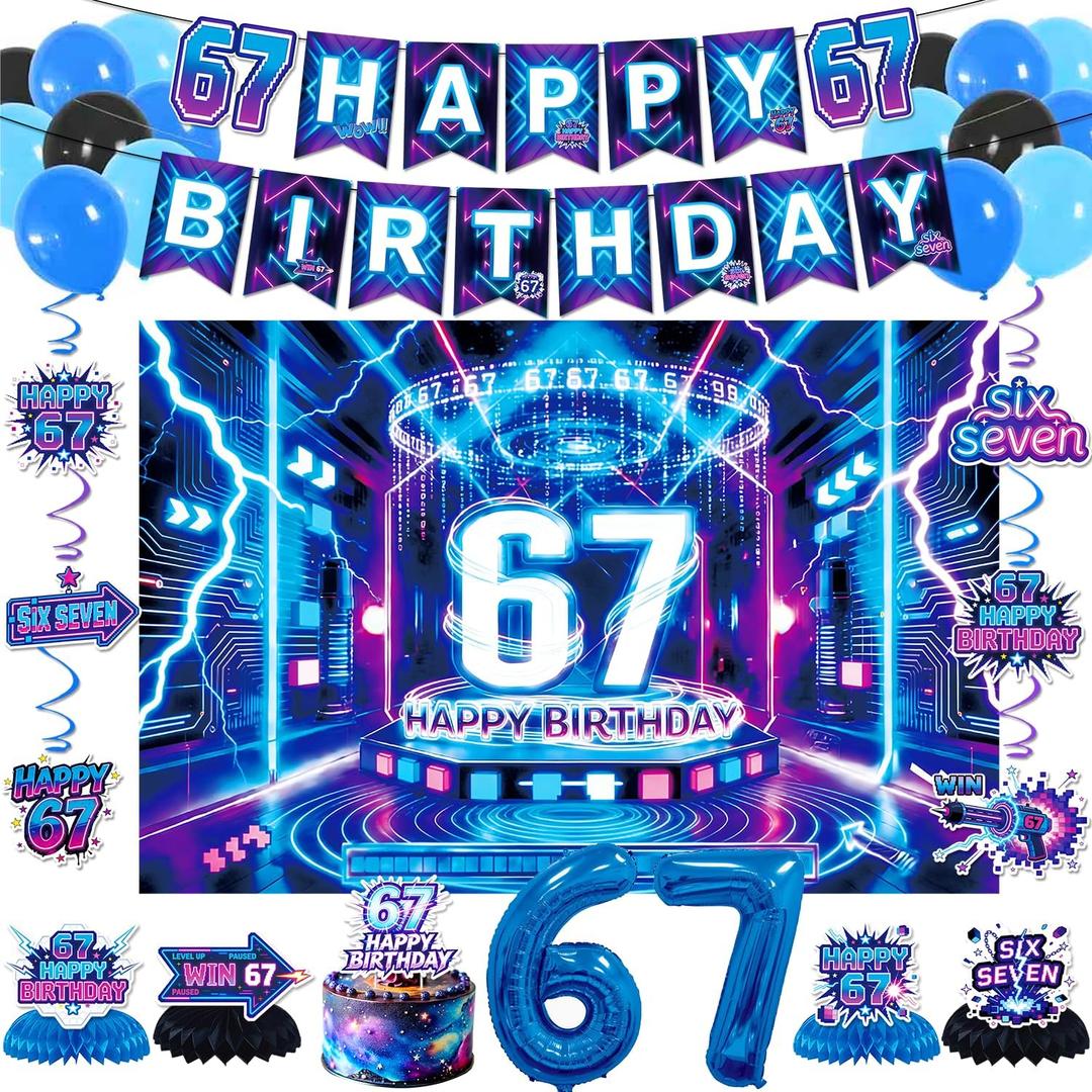 6 7 Birthday Decorations I Was 6 Now I'm 7 Birthday Decorations Six Seven Neon Cyberpunk Party Supplies Happy Birthday Banner Balloons Cake Topper & Table Decor for Boys Girls