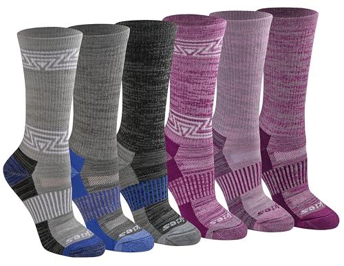 Dickies Women's Dri-Tech Fashion Moisture Control Crew Socks, Max Cushion Grey Purple Assorted (6 Pairs), Medium