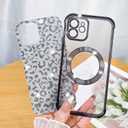 Fiyart Designed for iPhone 11 Case,Compatible with MagSafe Cheetah Print Plating Camera Protection Magnetic Clear Glitter Leopard Print Shockproof Phone Bumper for Women Girls 6.1"-Black
