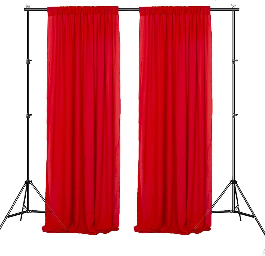 Chiffon Backdrop Curtain 10Ft Long Red Sheer Curtains 2 Panels 30x120 Inches Chiffon Backdrop Curtains Wedding Chiffon Background Chiffon Fabric Drape Wedding Party Stage Decor, W 30inch X 120inch L