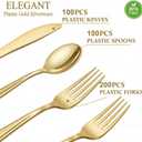 NOCCUR 400PCS Gold Plastic Silverware - Gold Plastic Cutlery Include 200 Forks, 100 Spoons, 100 Knives, Disposable Silverware Perfect for Party&Daily Using
