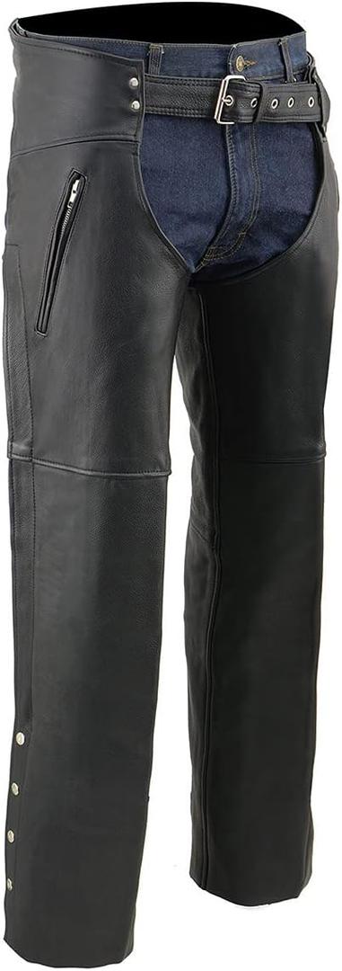 Milwaukee Leather Chaps for Men's Black Prime Leather Zipped Thigh Pocket-Mesh Lined Motorcycle Rider Chap-SH1190 (XX-Large)