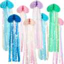 OBBOLO Under the Sea Party Decorations, 8 Pcs Jellyfish Honeycomb Decorations, for Mermaid Birthday Decorations, Blue Pink Purple Paper Hanging Jellyfish Decorations for Ocean Themed Birthday Party