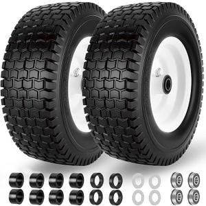 13x5.00-6 Flat Free Tire and Wheel with 3/4" & 5/8" Bearings – 2 Pack 13x5x6 Solid Rubber Lawn Mower Tires for Riding Lawn Mower Tires and Wheel with 3" Centered Hub
