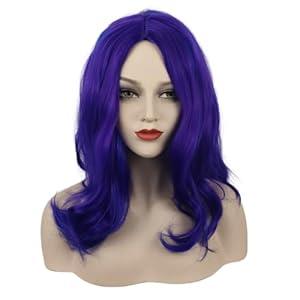YYUISD Girls Purple Mixed Blue wig Halloween Costume Cosplay Wave Wig