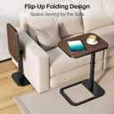 Adjustable Height TV Tray Table with Bumper Rounded Corner Design & Flip-top Side Table for Bedroom, Living Room, Bathroom and Study, End Table for Eating, Dinner or Laptop, Espresso