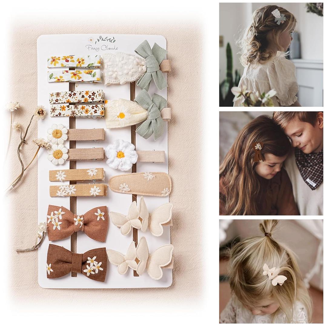 16 Pcs Hair Clips for Girls with Bows Butterfly Flower,2" Fully Lined Alligator Clips and Barrettes,Handmade Hair Accessories for Baby Toddler Young Kids School Age Girls Gifts (fall winter)