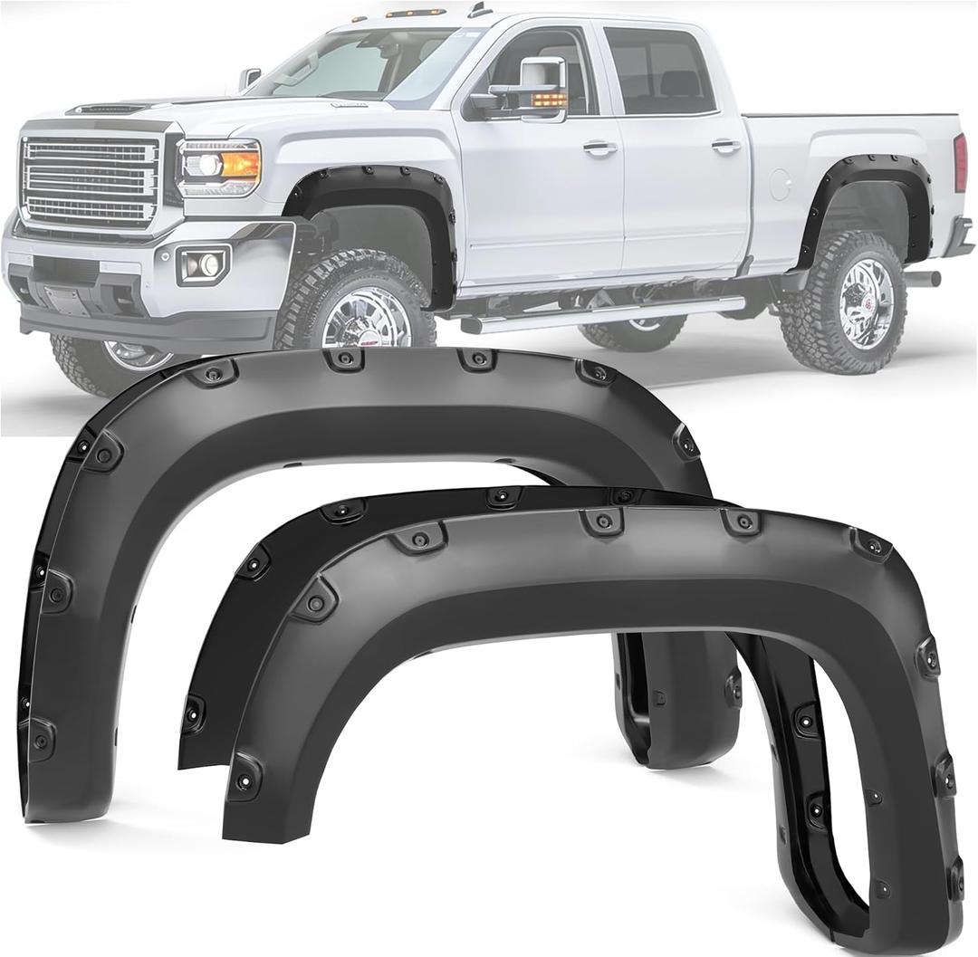 YITAMOTOR Fender Flares Kit Compatible with 2007-2013 GMC Sierra 1500 6.5' & 8' Bed (NOT for Short Bed), Smooth Black Finish Pocket Rivet Style (6.5ft & 8ft Bed)