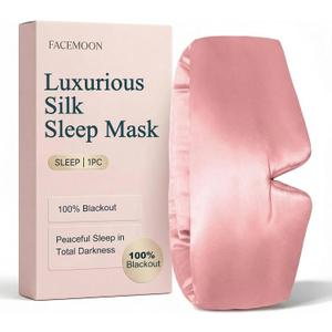 Mulberry Silk Sleep Mask for Women, 100% Blackout Eye Mask for Sleeping, Full Wrap Eye Cover with Adjustable Fit, Soft on Skin and Hair, 22 Momme Pink