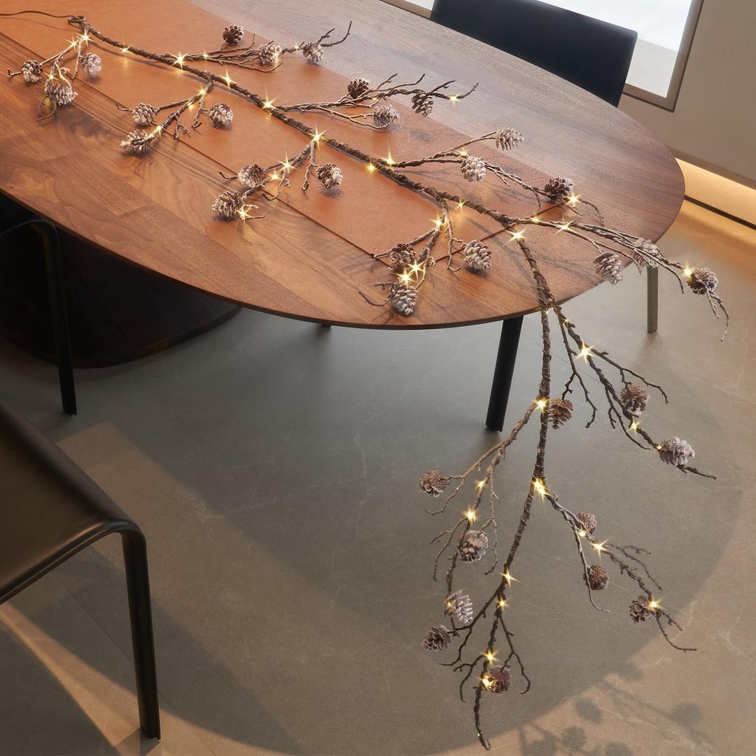 Fudios Lighted Pinecone Garland with Timer, Garland with Lights 6FT for Mantle Fireplace Christmas Decoration