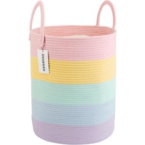 XUANGUO Rope Laundry Basket Hamper for Kids Girl Woven Storage Basket for Living Room Bedroom Boho Tall Baskets for Blanket Toys Pillow Towels Baby Nursery Hamper Bin rainbow