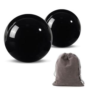 Hmsddan Obsidian Baoding Balls for Hand Therapy, Traditional Massage Chinese Ball for Adults Health Exercise Stress Relief Balls with Carry Pouch, Black Obsidian, X-Large-2"