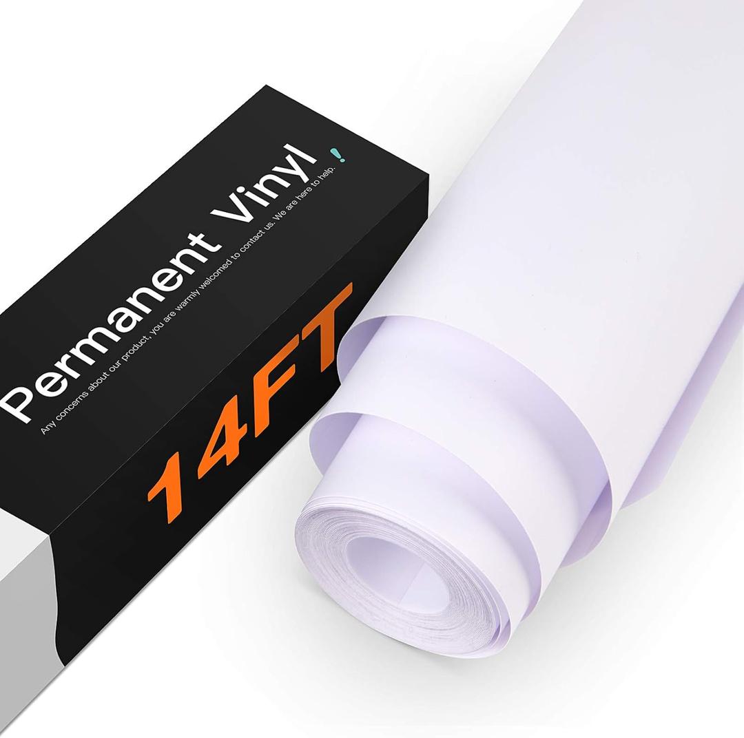 HTVRONT White Permanent Vinyl - 12" x 14 FT Matte White Adhesive Vinyl Roll Compatible with Cricut Cutting Machine, Silhouette, Cameo Cutters, Signs, Scrapbooking, Craft, Die Cutters