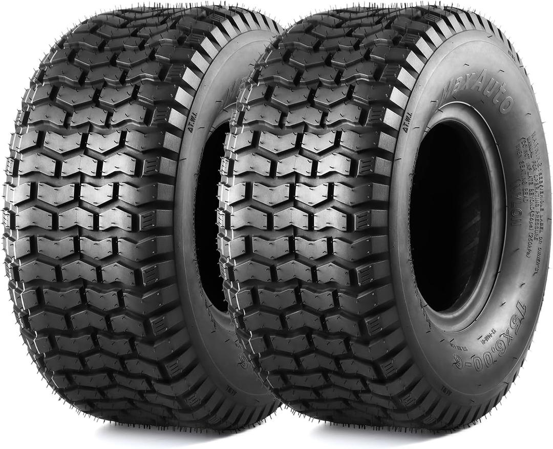 MaxAuto 15x6.00-6nhs Lawn Mower Tires 15x6x6 Lawn Tractor Tire 15x6-6 Turf Tires, 4 Ply Tubeless Tire, 565 lbs Capacity, Set of 2