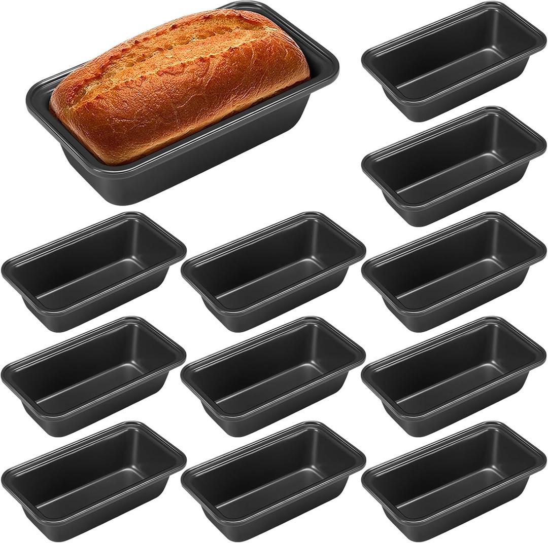 Uiifan 12 Pcs Mini Loaf Pan for Baking Bread Non Stick Small Banana Bread Tins Mini Loaf Pans for Nonstick Tiny Meatloaf Pan Carbon Steel for Oven and Baking (6 x 3.3 x 2inch,Gray)