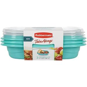 2 Sets of Rubbermaid TakeAlongs On the Go Food Storage and Meal Prep Containers, 3.7 Cup Divided Rectangle, 3-Pack, Teal Splash 2Pcs