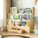 3-Tier Montessori Scalloped Kids Bookshelf, 29.6" Wide Natural Wood Forward Facing Bookcase for Toddlers, Children's Book Display and Organizer for Playroom, Nursery, Bedroom or Classroom, 29.6"W x 10.7"D x 27.6"H
