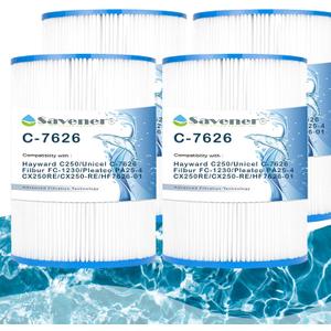Savener® C-7626 Hot Tub Spa Filter Cartridge, Replaces Hayward C250, Unicel C-7626, Filbur FC-1230, PA25-4, CX250RE, CX250-RE, HF7626-01, 25 Sq. Ft, 4 Pack