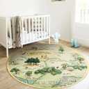Estmy 8ft Washable Round Nursery Rug, Cute Woodland Kids Play Mat for Girls Boys Neutral Soft Crawling Play Mat for Classroom Children Toddlers Bedroom Easy to Clean, 100 Acre Wood Map Rug
