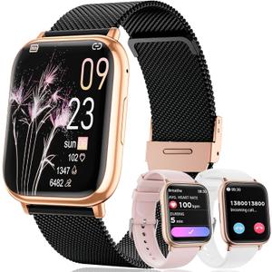 Smartwatch for Women, 1.83 Fitness Watch with Blood Pressure, Calls/Messages, Female Cycle Tracking, Heart Rate & Sleep Monitor, IP68 Waterproof for Android & iPhone (Black Gold)