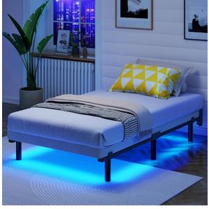 Awesofurni Twin Bed Frame with Smart LED Lights, 7 Inch Basics Metal Bed Frame, Heavy Duty 9-Leg Base for Box Spring and Mattress, Noise-Free, Easy Assembly, Black