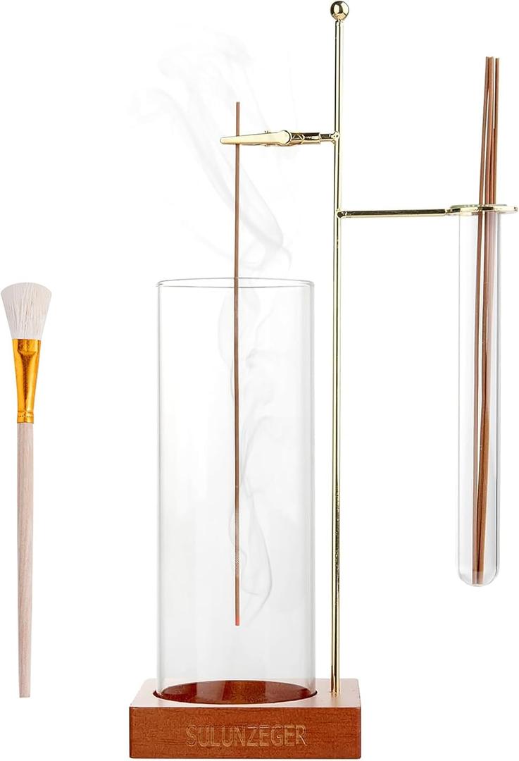 Incense Holder for Stick, Glass Insence Burner for Sticks with Removable Anti Ash Catcher & Storage Tube, Wood Cones Holders Stand with Ash Brush, Yoga Spa Madiation Relaxation, Home Decor