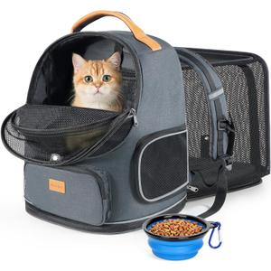 Morpilot Expandable Cat Carrier Backpack for Small Dogs & Cats Up to 18lbs, Breathable Mesh Pet Travel Backpack with Safety Leash, Foldable Airline Approved Carrier for Hiking Camping Outdoor, Grey