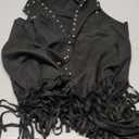 Verdusa Women's Plus Size Fringe Vest Faux Suede Rivets Sleeveless Tassel Jacket Western Cowgirl Outfits (XL, Black)