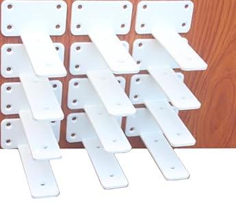 12 Pack - 6 inch White Hidden L Shelf Bracket (1/5 Inch Thicked) Iron Floating Shelf Brackets Rustic Industrial Metal Brackets for Shelf Support